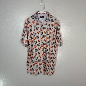 Waggle Polo Shirt Mens XL White Rooster Print Golf Performance Stretch